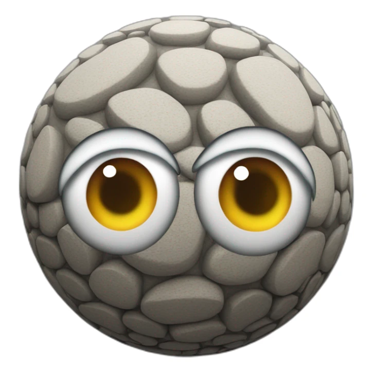 3d sphere with a cartoon cobblestone texture with big stupid eyes sticker