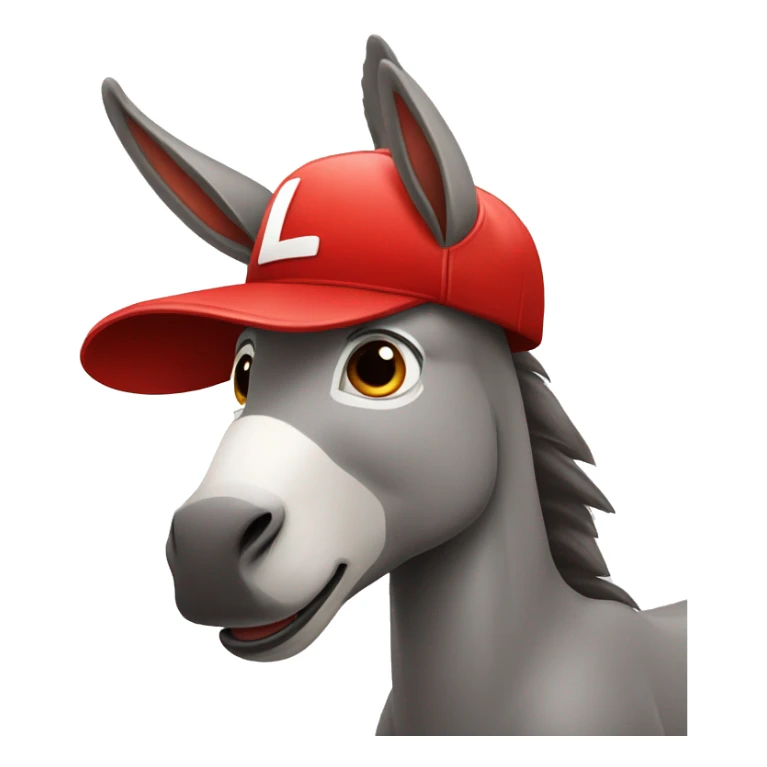a donkey wearing a red cap with a scared expression and making the letter L with his hand sticker