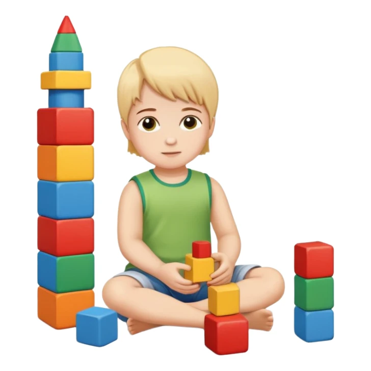 young child sitting on the floor, building a tower with blocks sticker