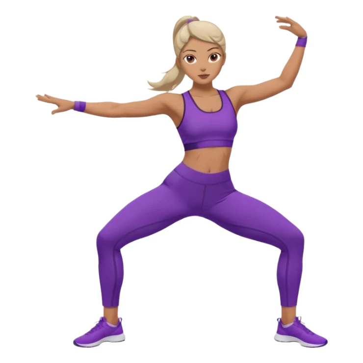 A woman dressed in purple performing warrior one pose, sunrise lighting, peaceful and strong vibe. sticker
