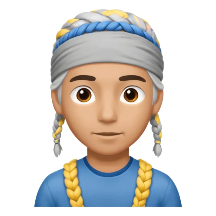 young climber man with white/grey braided hair and headband sticker