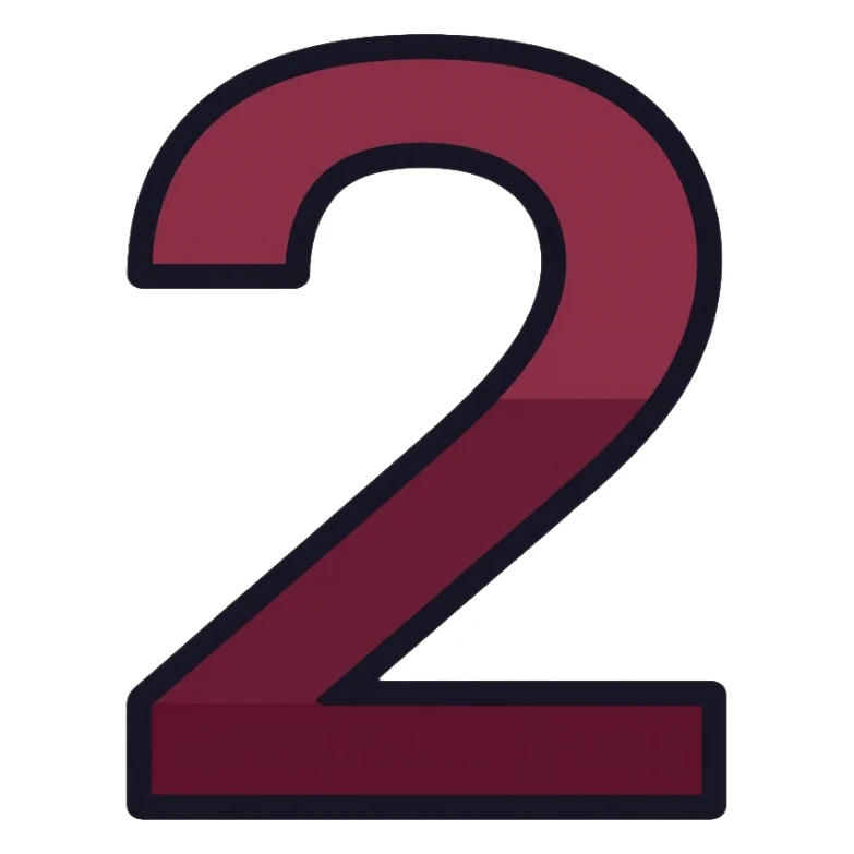 Number 2 in serif italic font with matted style in muted, deep, rich burgundy-charcoal mix color sticker