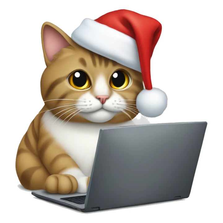The programmer's cat wearing a santa hat is sitting at the computer sticker