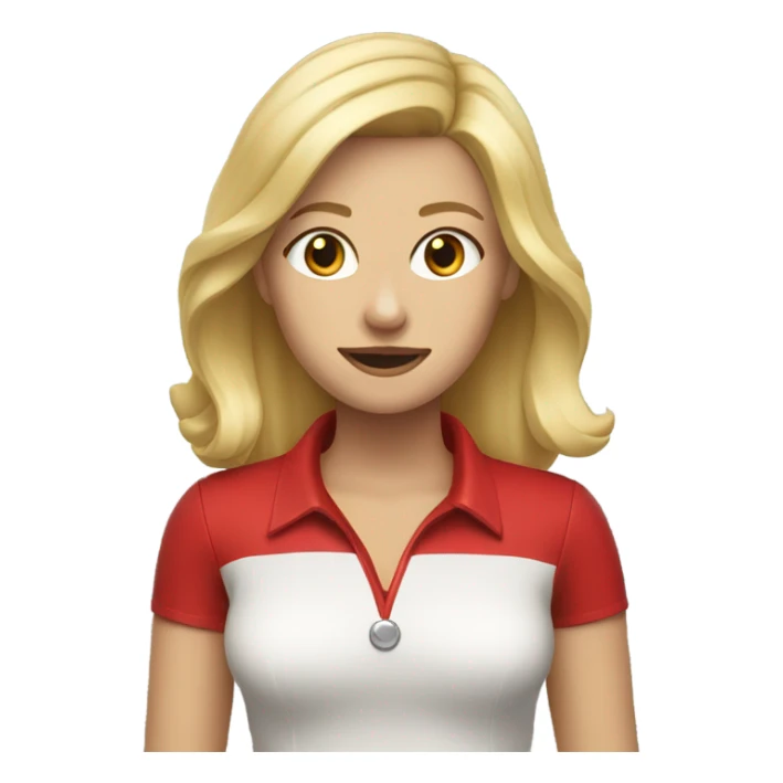 Blond female with medium length hair  wearing  a red dog collar sticker