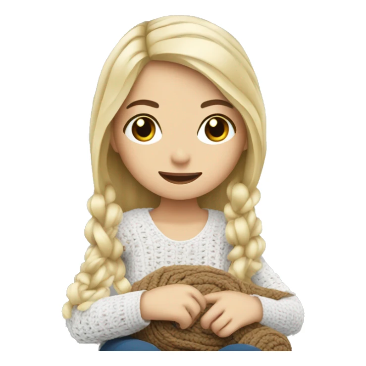 white blond Girl sitting doing crochet sticker