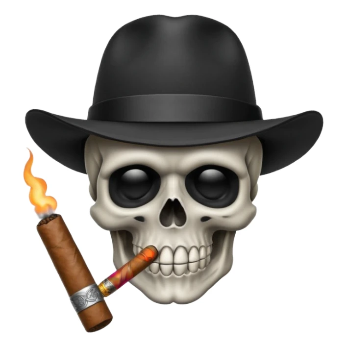 Skull head with a black hat with a cigar in his mouth sticker