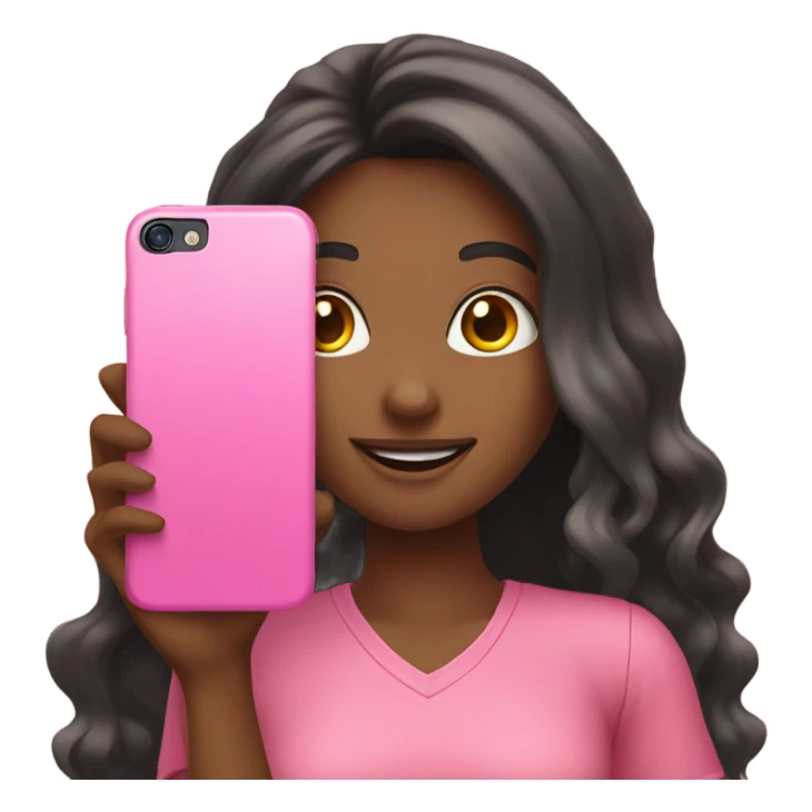 girl taking selfie with pink phone sticker