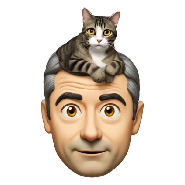 The cat is sitting on Mr. Bean's head sticker