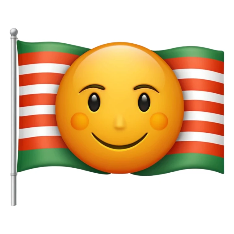 Flag with with 1 red, 1 white and 1 green (in that order) horizontal and an orange/yellow pointed sun in the middle sticker