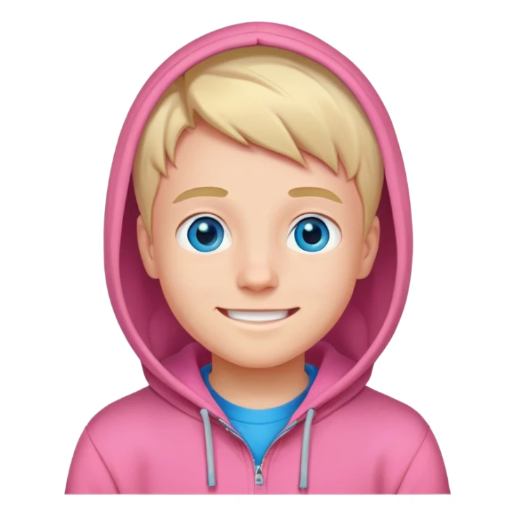 smiling boy with blue eyes in pink hoodie sticker