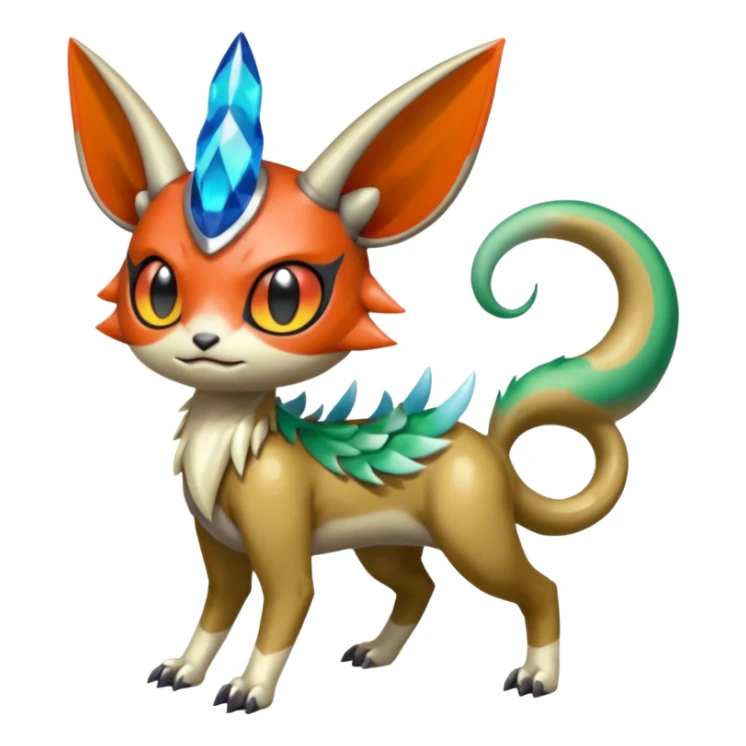 Shiny Colorful Horned Vernid-Trico-Meloetta-Grem2-Peppercat-Protogen-Pokémon-Digimon-Fakémon-fusion-hybrid-creature sticker