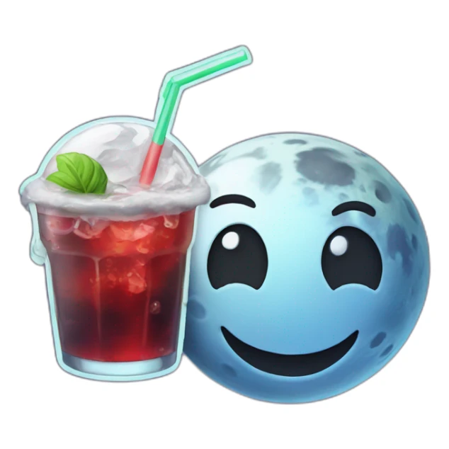 Moon with big smile and with coold drink in hand sticker