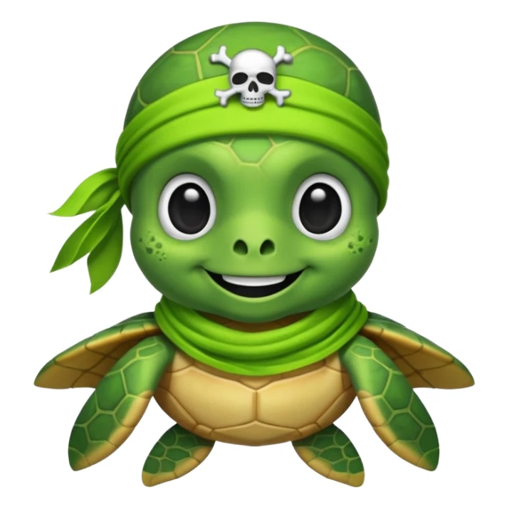 cute sea turtle wearing a lime pirate skull scarf sticker