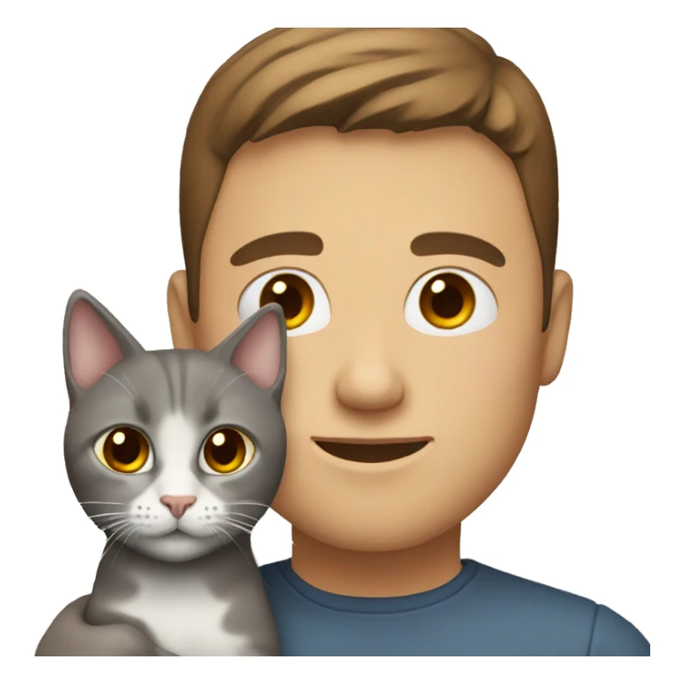 Man and woman with brown hair holding gray cat sticker