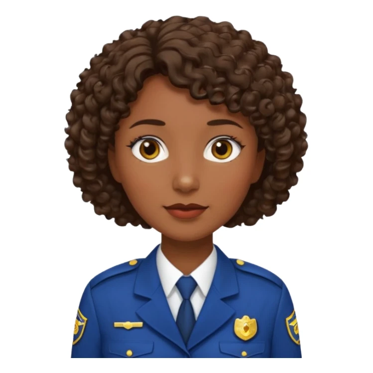 Middle-aged Female: dark skin, wearing uniform, approachable face, curly short brown hair sticker