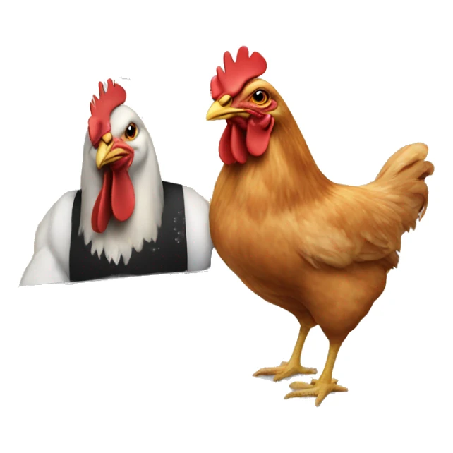 A chicken in front of a computer screen sticker