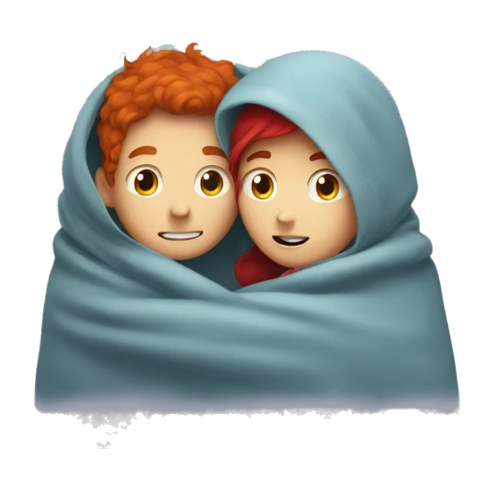 Mustache boy with red haired girl hug under a blanket  sticker