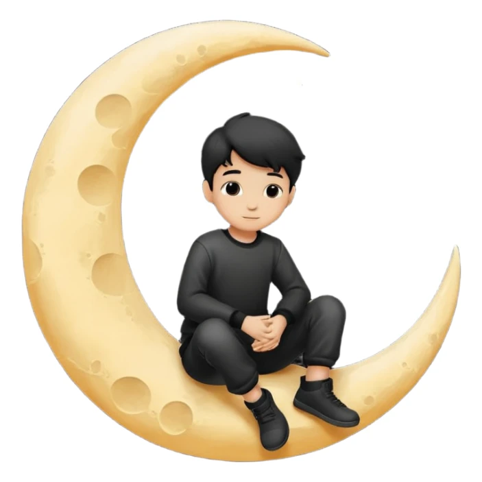 silhouette graphic of a boy sitting on a crescent moon sticker