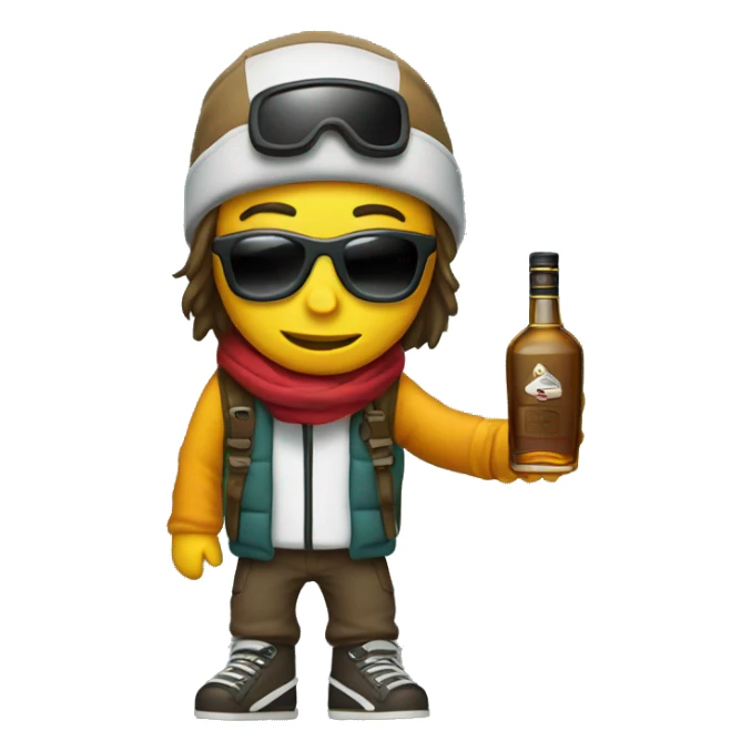 Skii boarder with whiskey bottle sticker