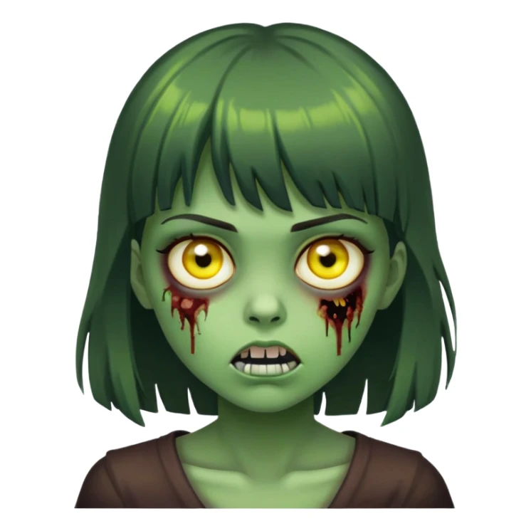 menina zumbi da pele verde de cabelo castanho escuro com franja e com os olhos amarelos sticker
