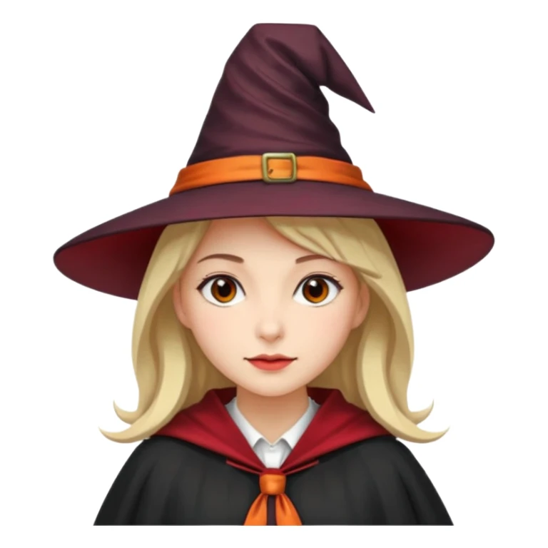 A younger woman with a witch's hat, red tie and robes (classic student or young witch look). sticker