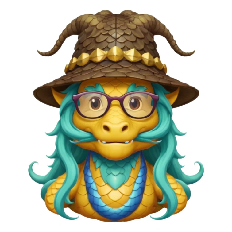 long hair dragon with hat and glasses sticker