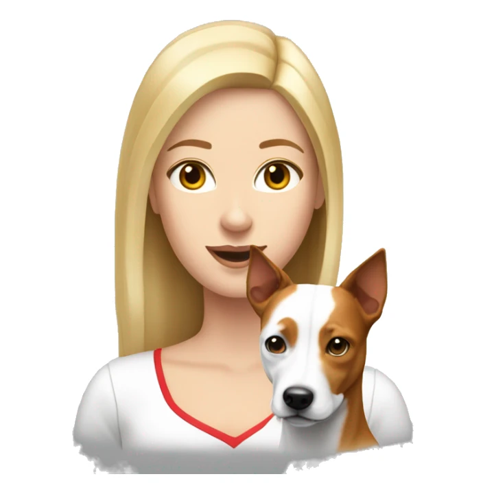 a white blonde girl and a red and white basenji dog sticker