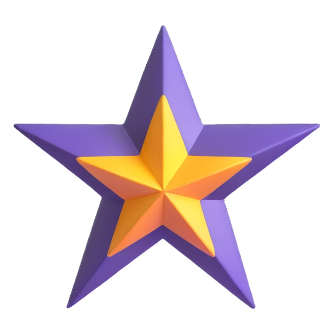 vibrant 4-pointed star, three-dimensional, cartoon style, white background, perspective view, highly saturated colors, detailed, floating in space, lively and dynamic sticker