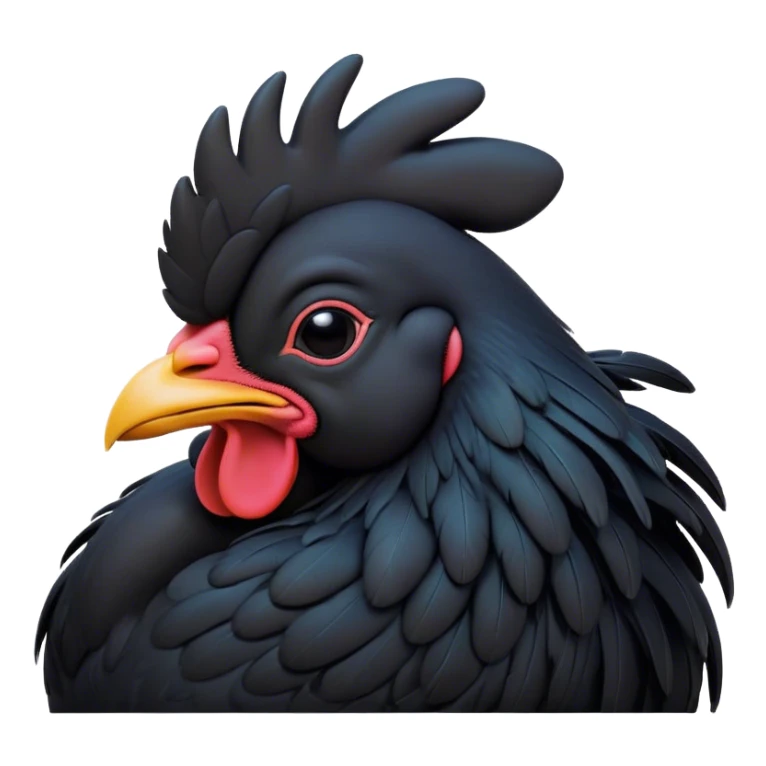 Meme-Worthy Cute Sleeping Black Rooster Portrait Emoji, Head resting peacefully with a contented smile, showcasing a robust build and a luxuriously soft pure black plumage, eyes shut in a serene, restful nap, Simplified yet hilariously adorable features, highly detailed, glowing with a soft, drowsy light, high shine, relaxed and utterly lovable, stylized with an air of playful laziness, bright and heartwarming, soft glowing outline, capturing the essence of a comically sleepy rooster, so meme-worthy it feels like it could instantly become the next viral sensation of adorable slumber! sticker