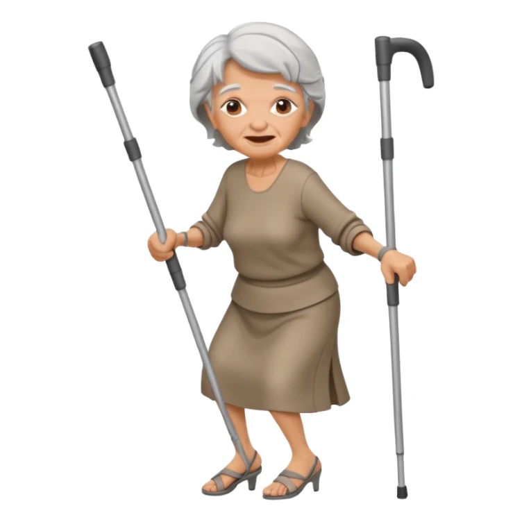 old woman dancing with crutches sticker