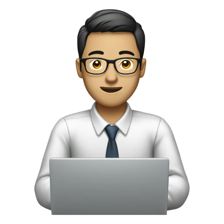 Asian office worker wearing glasses using laptop sticker