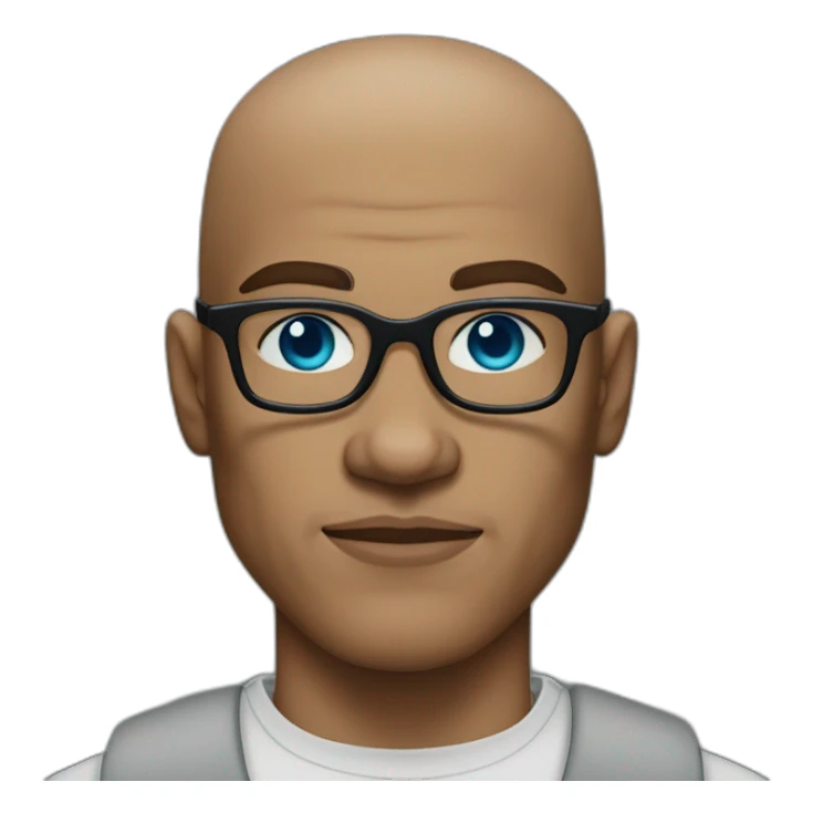 white blue-eyed alopecian muscular man with malcolm x glasses sticker