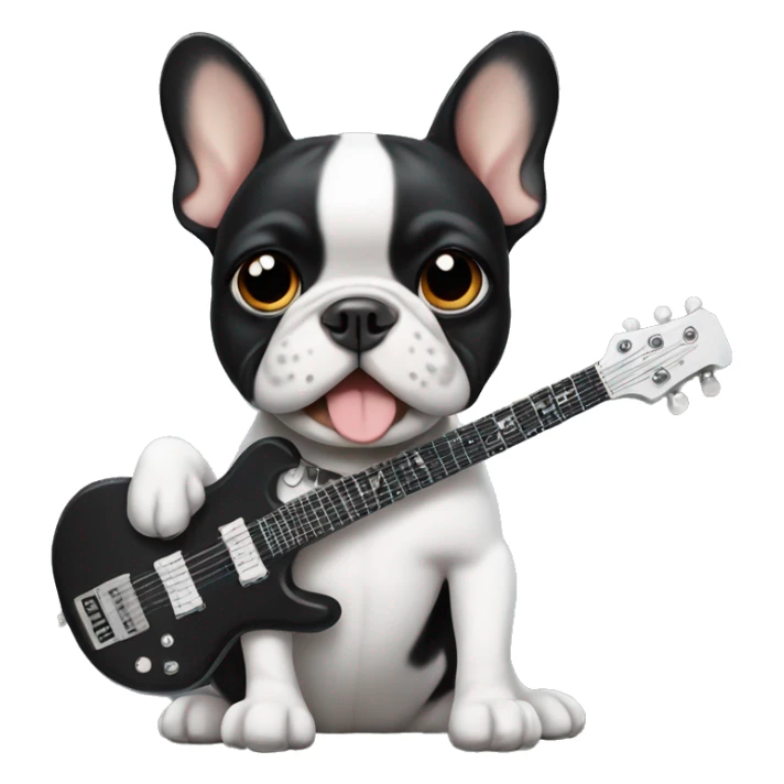 black-white frenchie dog with an electric guitar  sticker