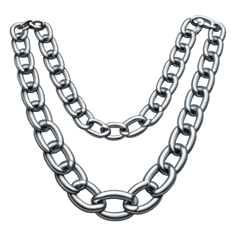 A thick luxury chain emoji made of liquid silver chrome, smooth rounded links, glossy metallic reflections, heavy swag aesthetic, minimalistic iOS emoji style, centered, clean white background sticker