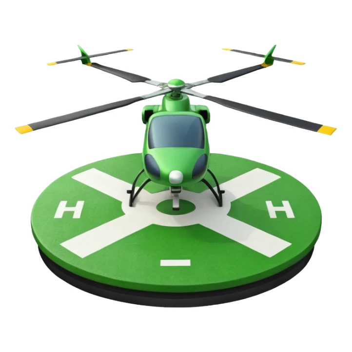 a helipad with a green surface and an H in the center sticker