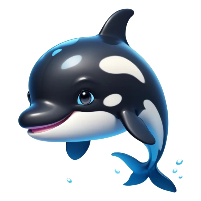 Cinematic Cute orca Portrait Emoji, Head tilted playfully and inquisitively, featuring a smoothly rounded body with bright, sparkling eyes and an adorable, friendly smile, Simplified yet irresistibly adorable features, highly detailed, glowing with a warm, ocean-blue glow, high shine, affectionate and lively, stylized with a touch of whimsical aquatic charm, soft glowing outline, capturing the essence of a mischievous yet endearing orca that seems as if it could leap right into your heart! sticker