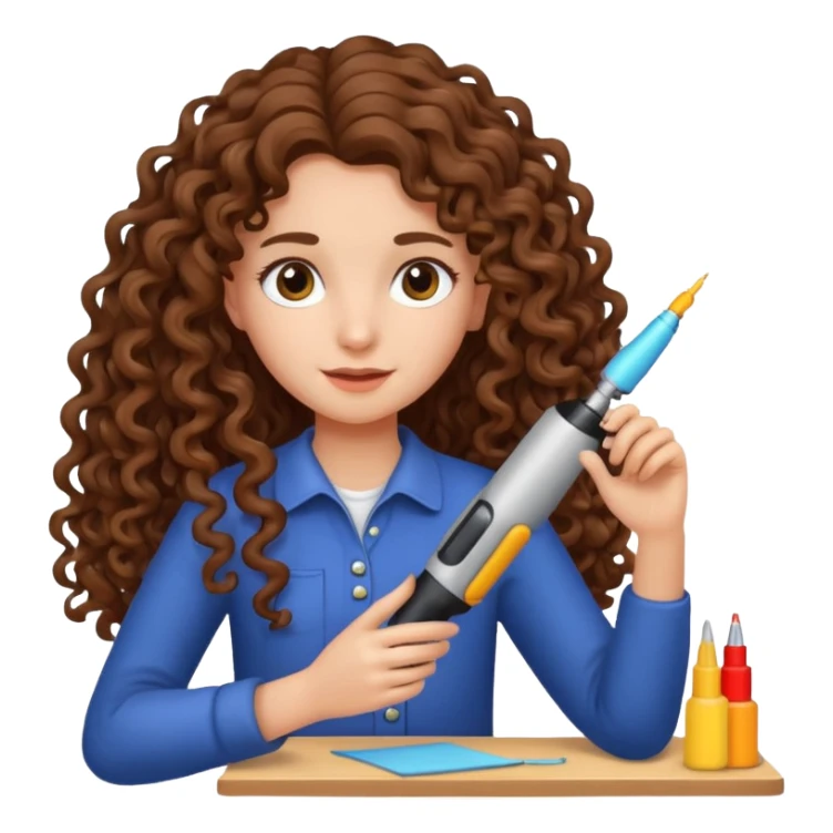 girl with long curly brown hair craft sticker