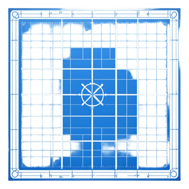 blue blueprint plan with white grid and symbols sticker