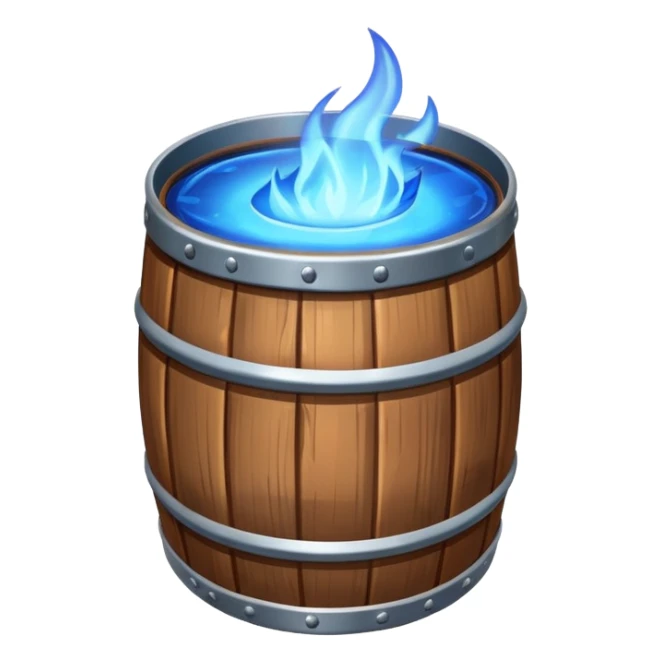 generate a realistic rust-free metal barrel with blue fire on it sticker