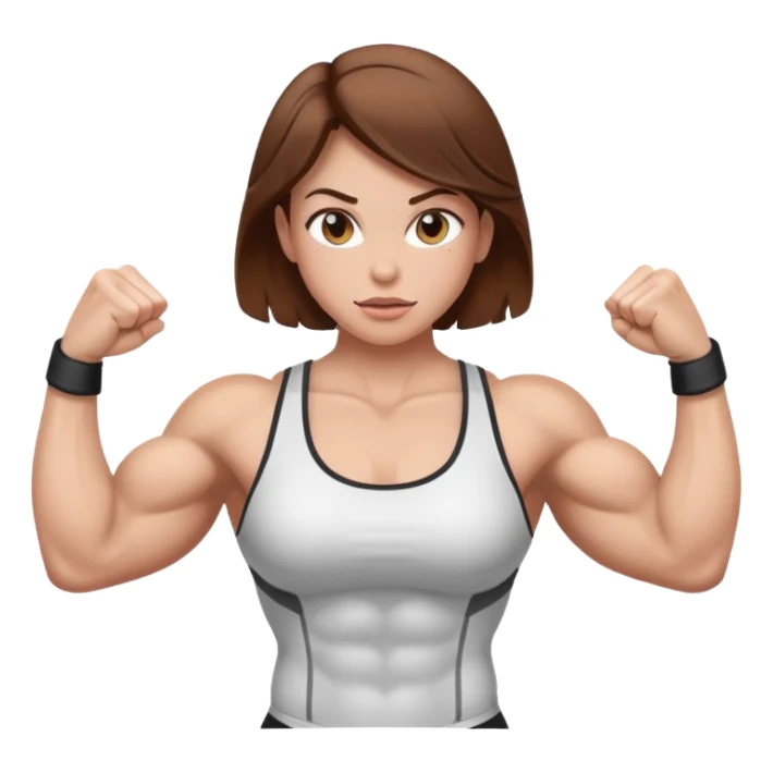 Strong muscle girl brown hair flexing white sticker