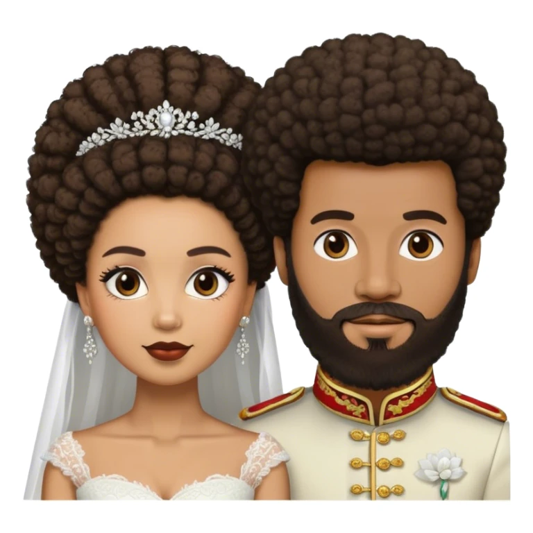 Black bride and her lightskin husband with beard and Afro sticker