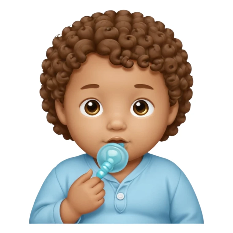 Close-up, newborn baby boy, curly hair, pacifier sticker
