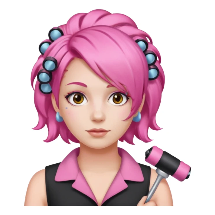 pink hair with rollers sticker