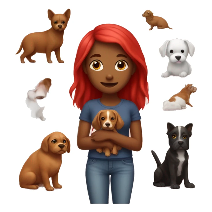 Red girl with pets indoors sticker