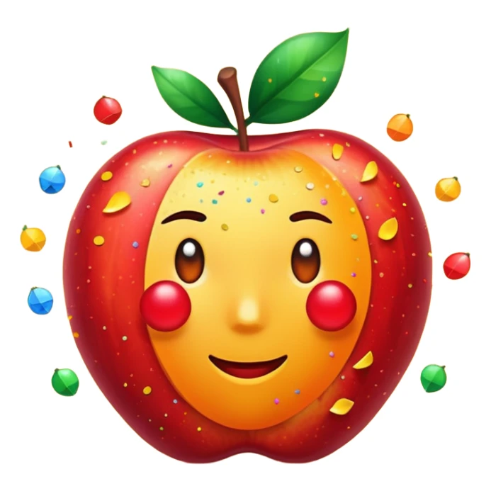 Una manzana roja con naranja con rayos que explotan y llena de confeti  sticker