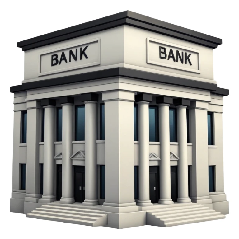 bank building with a cross over it, canceled bank sticker