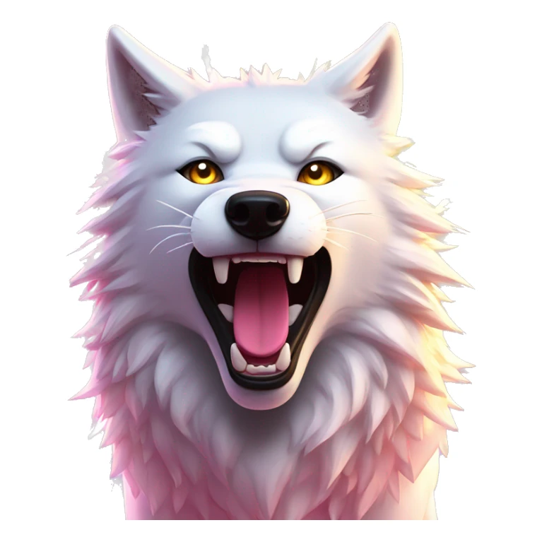 Lightning running sparkling glitter white wolf snarling huge eyes sun halo black white pink red yellow sticker