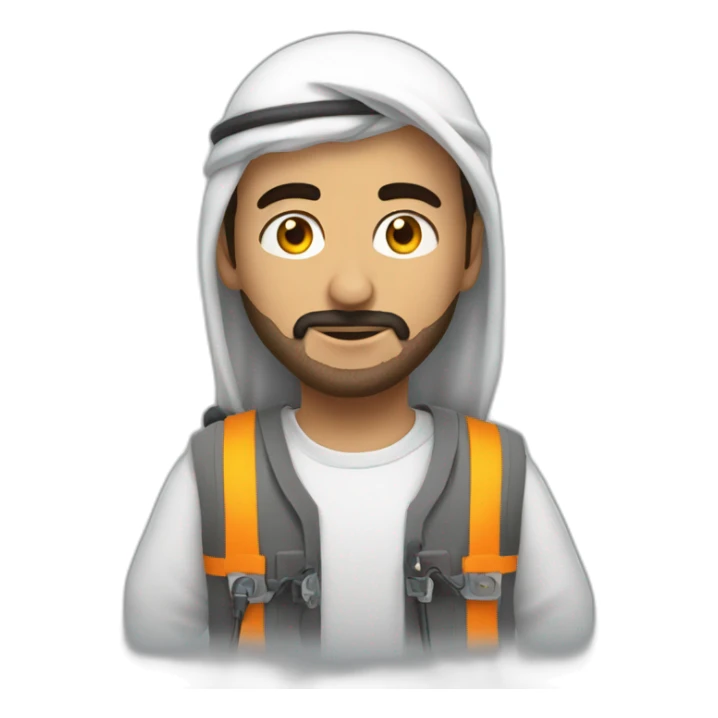 arab man in bulky vest with electrical wires connecting pockets sticker