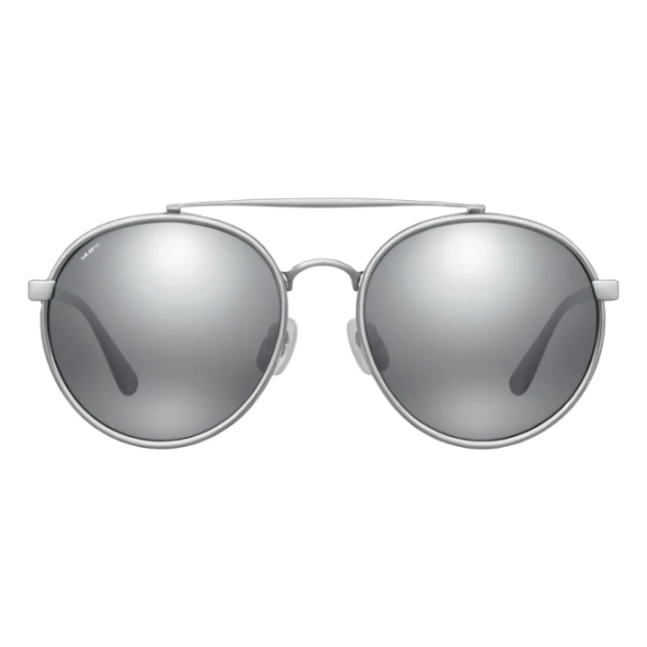 A pair of luxury sunglasses emoji with silver chrome frame, smooth rounded lenses, reflective metallic surface, high-end swag aesthetic, minimal and clean design, iOS emoji style, centered, white background sticker