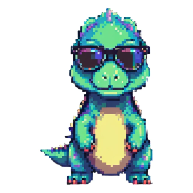 dinosaur with sunglasses in pixel art style sticker